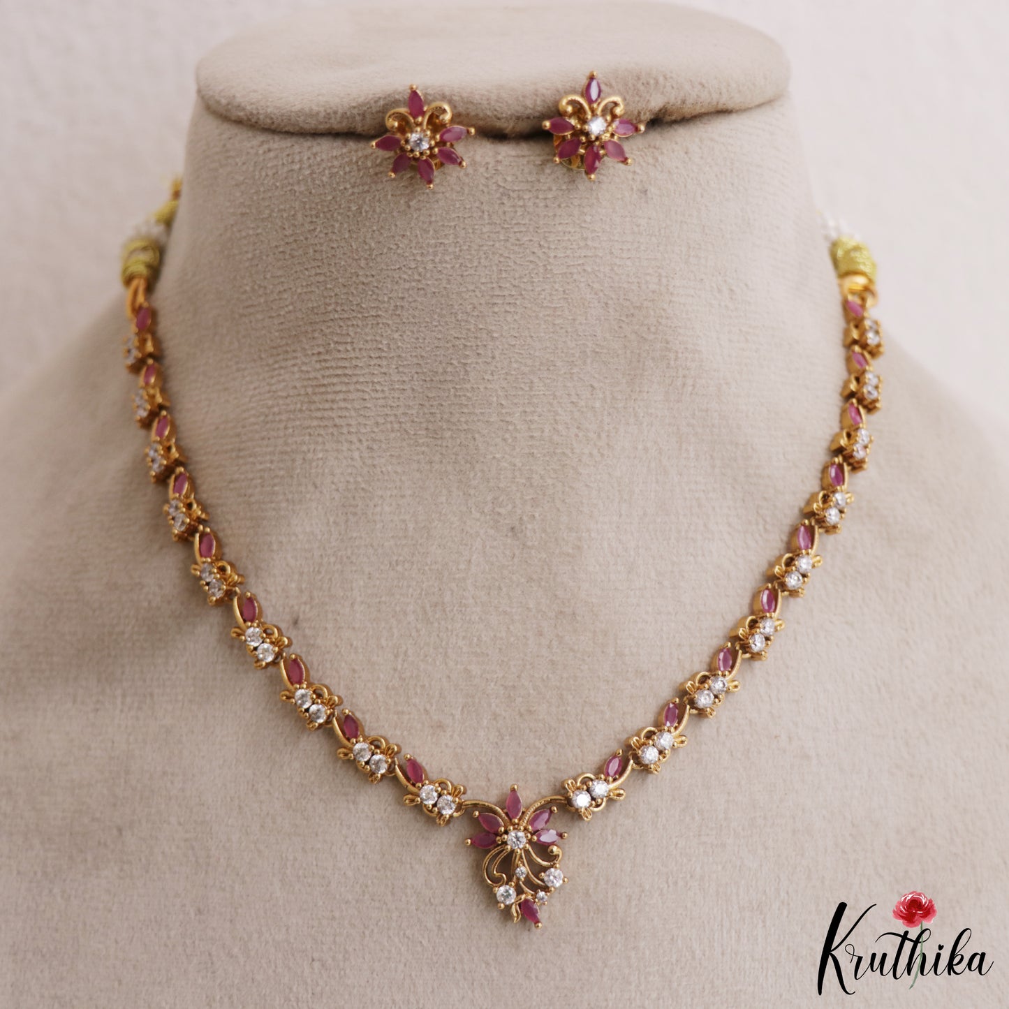 Elegant Floral Motifs AD Necklace NC2982 (Available 3 Colors)