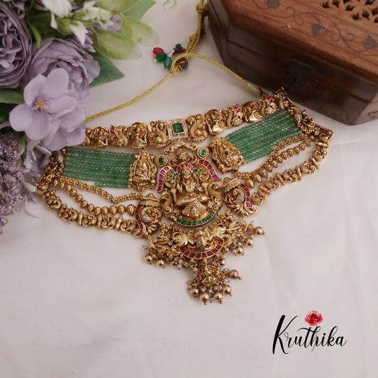 Grand Temple Lakshmi Jadau Choker with Golden Beads NC2290