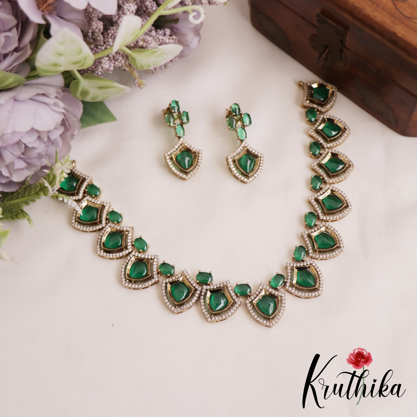 Sparkling Diamond-Finish AD Victorian Necklace NC2847 (Available In 3 Colors)