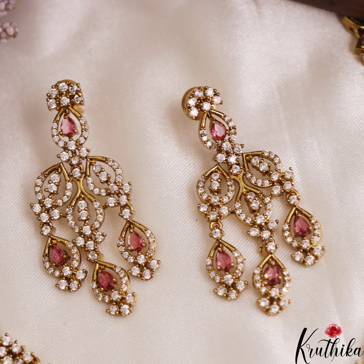Sparkling Teardrop Motifs CZ Victorian Necklace NC3048 (Available In 3 Colors)