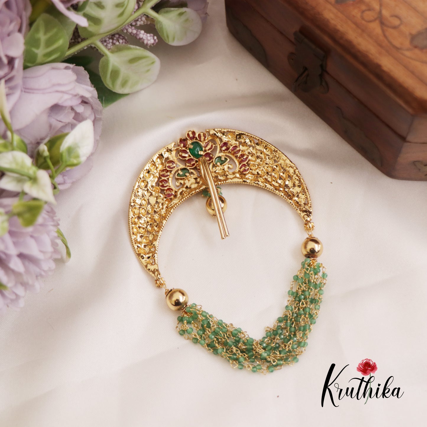 Beautiful Floral Motifs Jada Billa With Multi Bead Strands J322 (Available In 2 Colors)