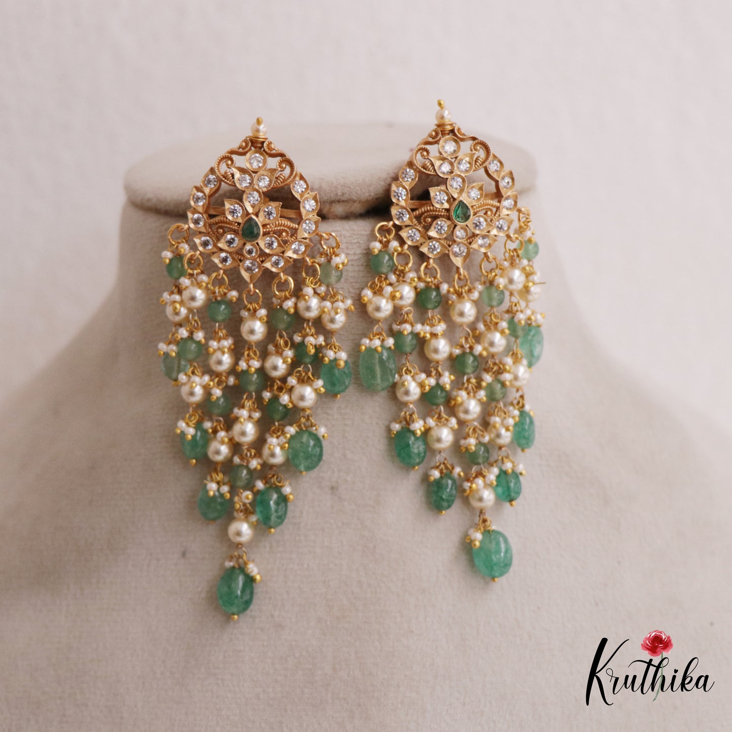 Pre order-Gorgeous AD Floral Earrings With Pearl And Bead Drops E895-pre order 10 days