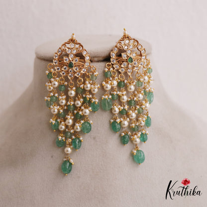 Gorgeous AD Floral Earrings With Pearl And Bead Drops E895 (Available In 2 Colors)