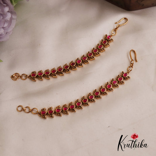 Elegant Kemp Lotus Motifs Earchain EC149 (Available In 2 Colours)