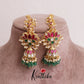 Gorgeous Jadau Lotus Jhumkas green bead drops with Ear chains E442