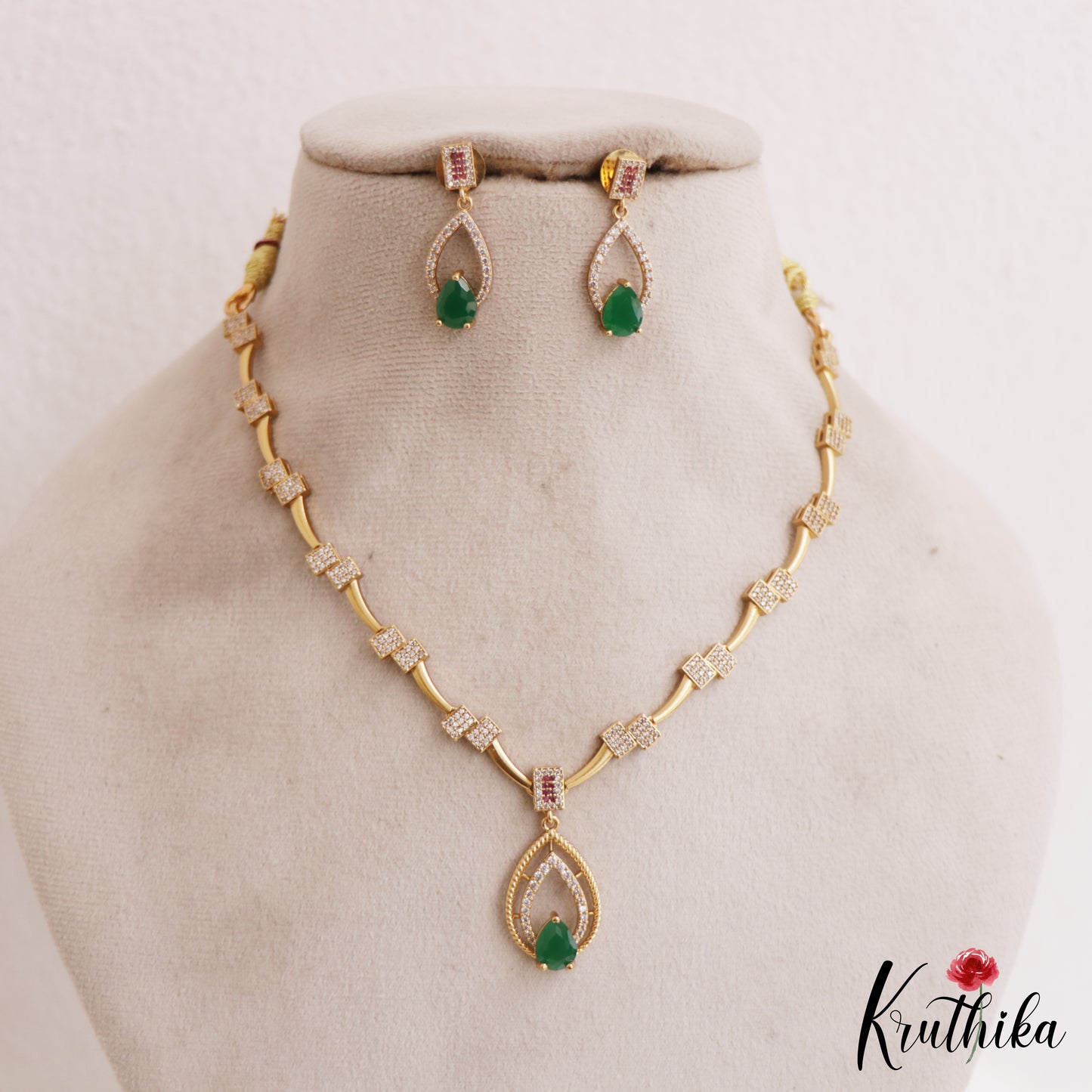 Sparkling Diamond-Finish Gold-Tone AD Teardrop Motifs Necklace NC2757 (Available In 2 Colors)