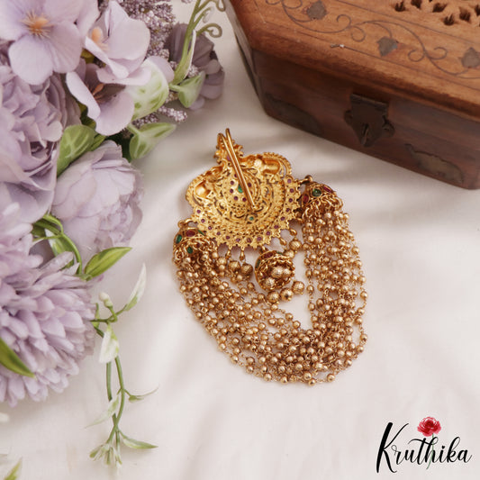Gorgeous Elephant Motifs Jhumka With Multi Strand Golden Beads Jadau Jada Billa J317