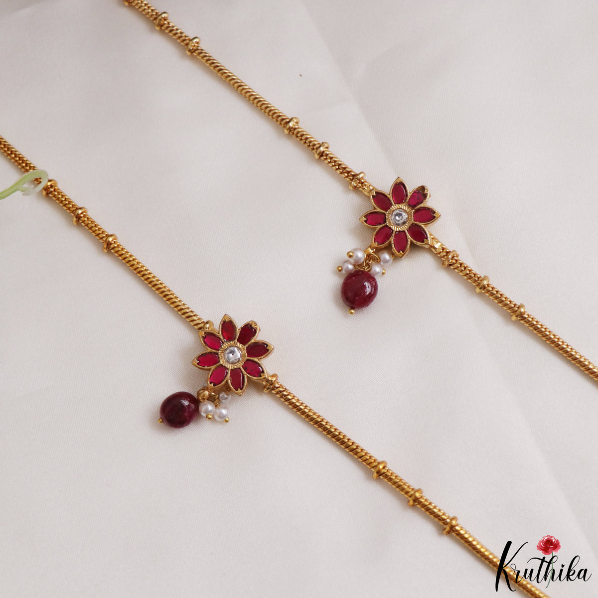 Trendy Floral Ruby Jadau Pendant Anklets A68
