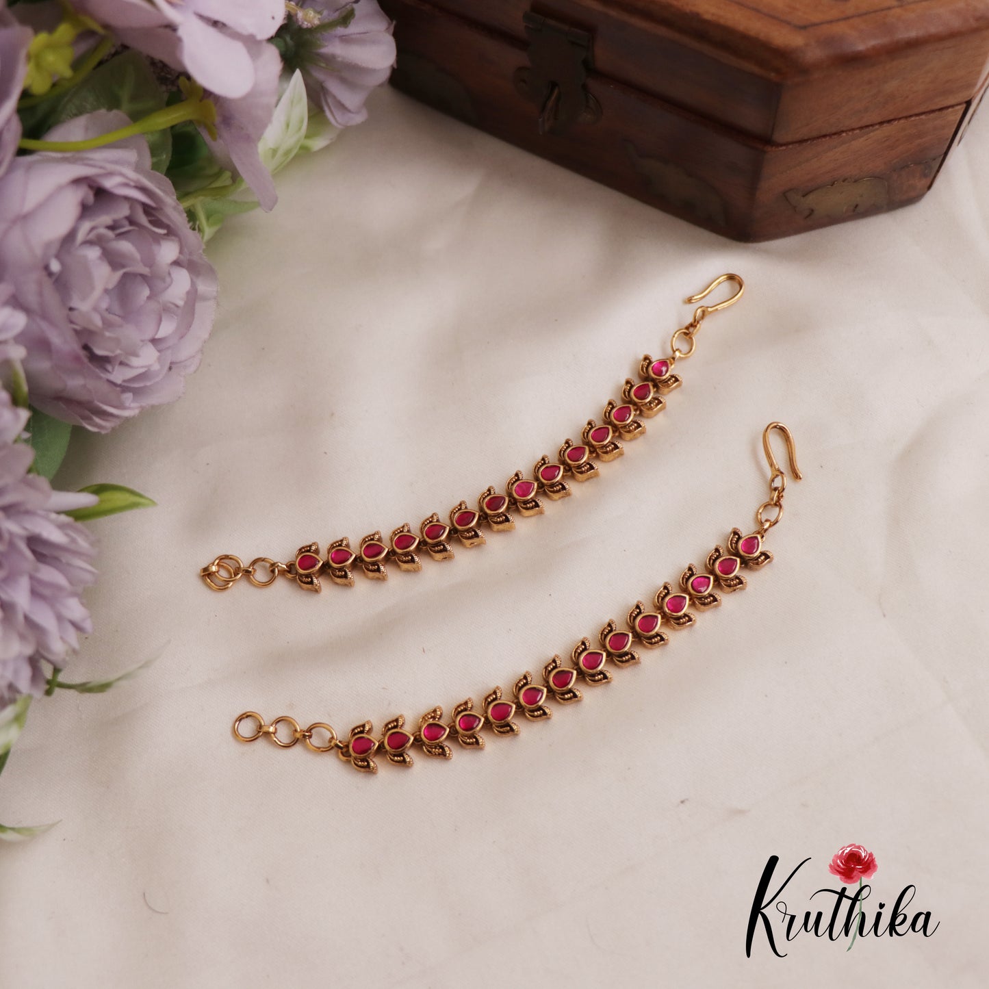 Elegant Kemp Lotus Motifs Earchain EC149 (Available In 2 Colours)