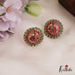 Contemporary Green Bead Border Floral Motifs Jadau Stud Earrings E1002