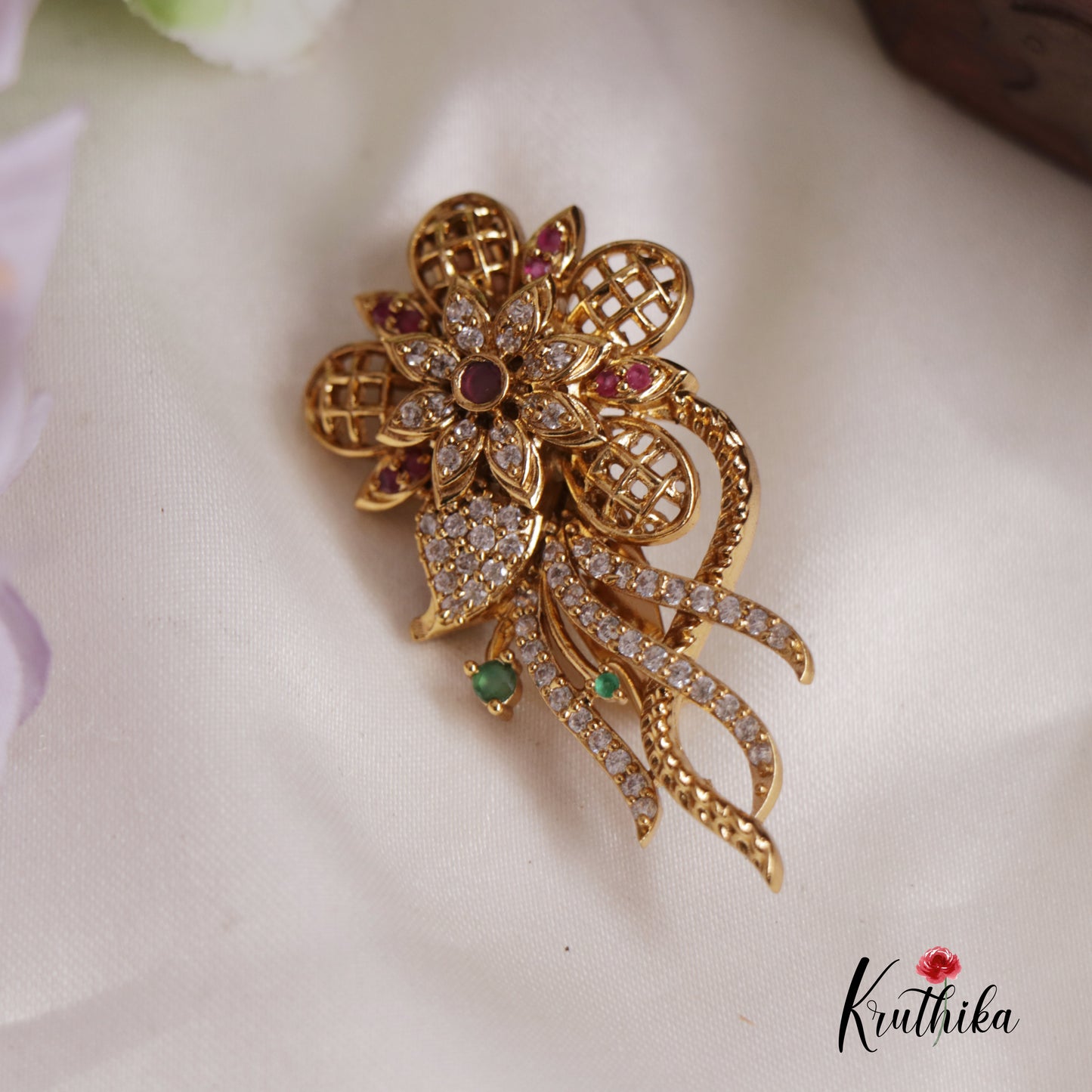 Stunning CZ Floral Sparkling Saree Pin SP27