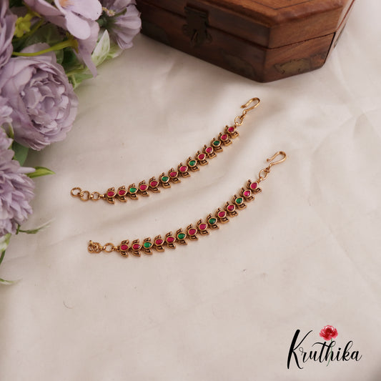 Elegant Kemp Lotus Motifs Earchain EC149 (Available In 2 Colours)