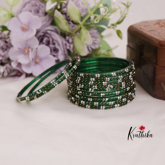 Trendy Handcrafted Glass Bangles with Stones B251 (set of 12 Bangles)