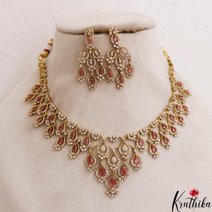 Sparkling Teardrop Motifs CZ Victorian Necklace NC3048 (Available In 3 Colors)