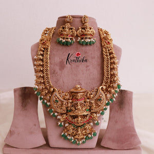 Royal Grand Nagas Jadau Temple Haaram with Green Beads LH1807