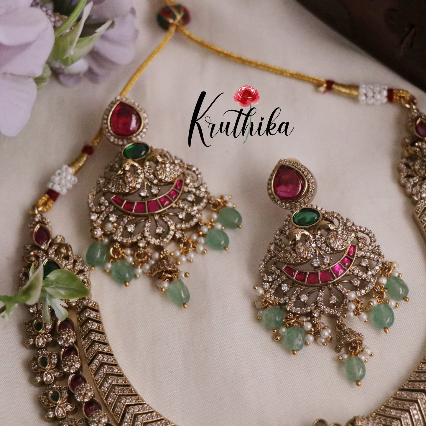 Royal Bridal Peacock Antique Jadau Necklace and Jhumka Drops NC2187