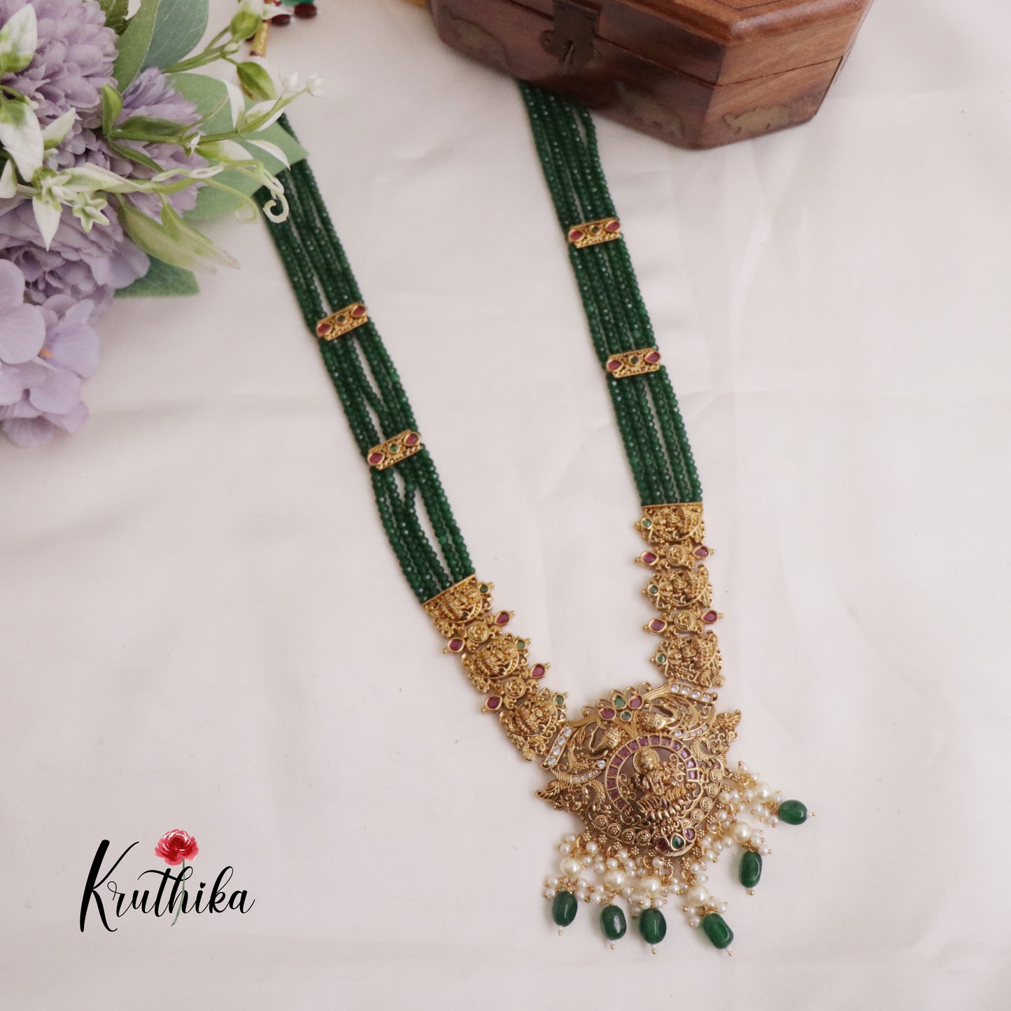 Premium Kemp Lakshmi Devi Pendant Beads Haaram LH1949