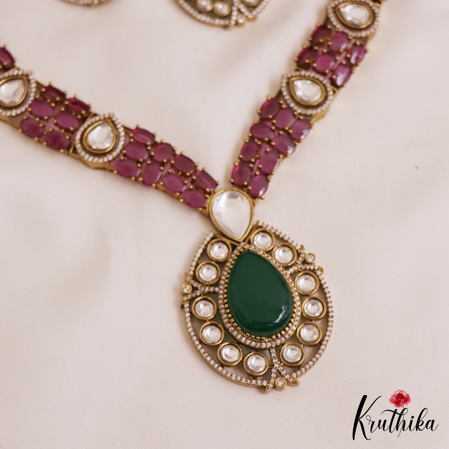 Premium Teardrop Motifs Victorian Moissanite Necklace NC2763