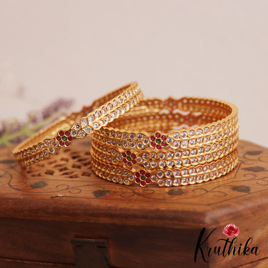 Gorgeous Floral Motifs Gold-Tone AD Bangles B506 (Set of 4 Bangles)