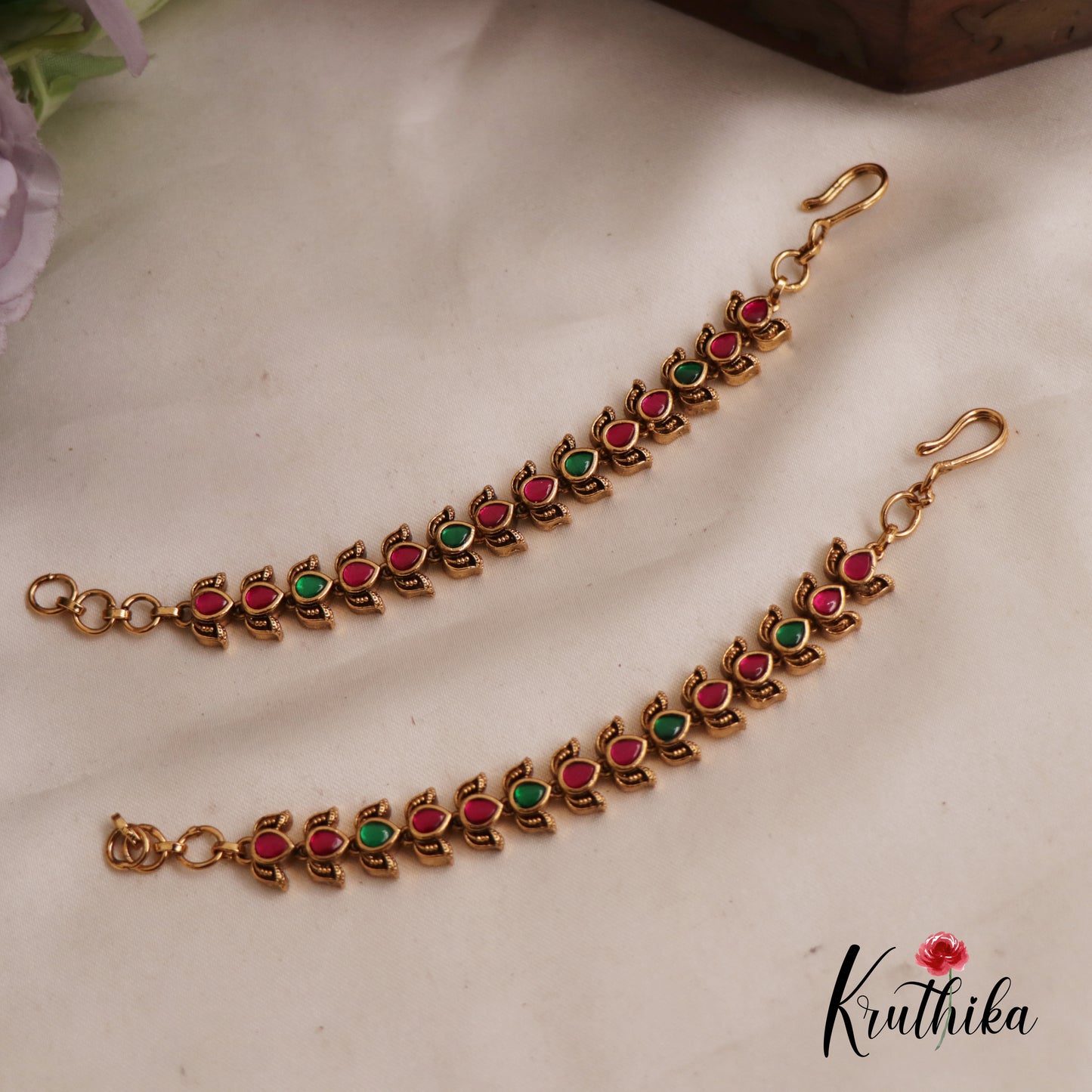 Elegant Kemp Lotus Motifs Earchain EC149 (Available In 2 Colours)