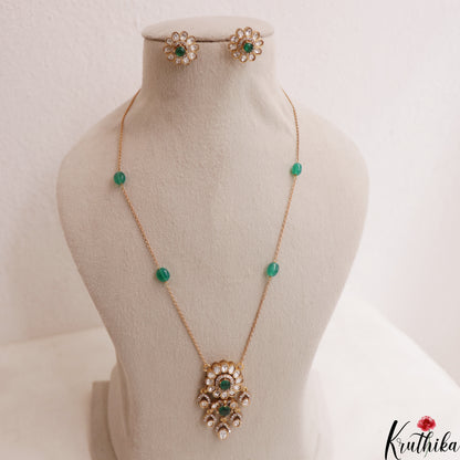 Elegant Floral Motifs Polki Victorian Pendant Chain Set LH2113 (Available In 3 Colors)