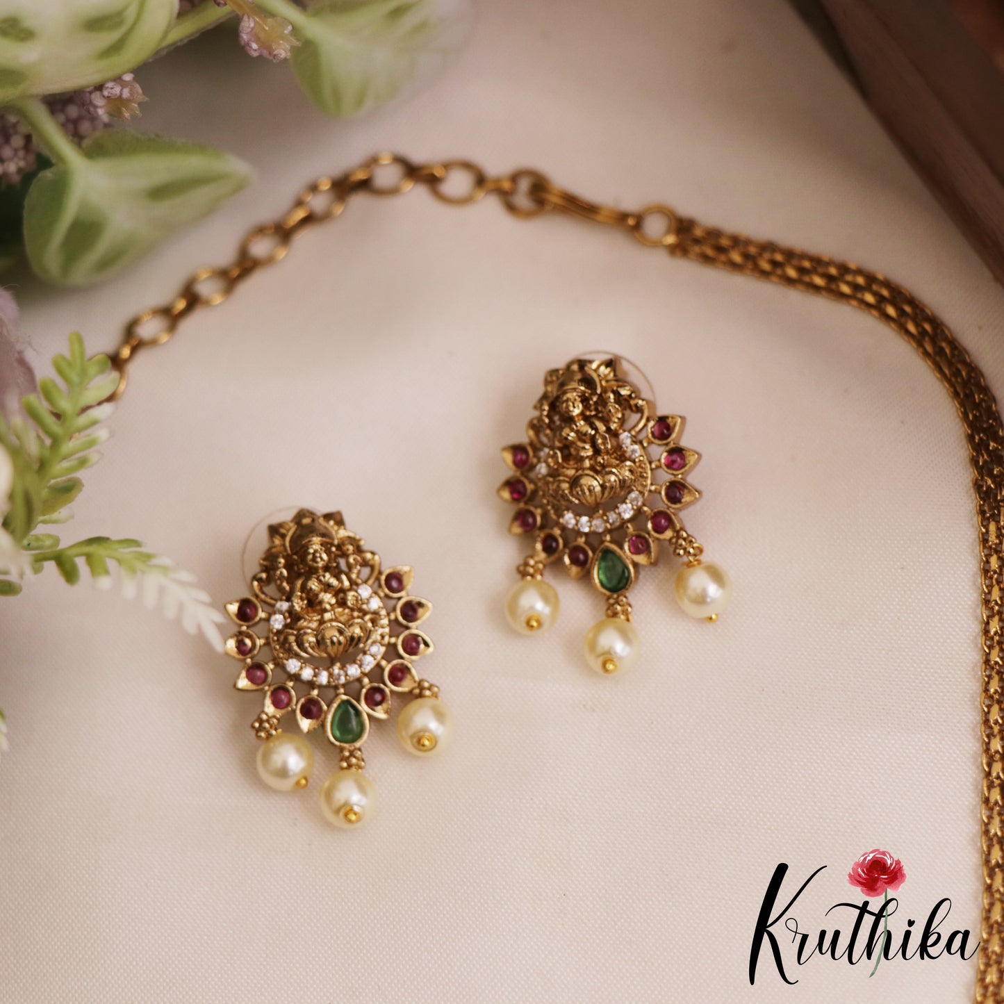 Classic Antique Lakshmi Peacock Motifs AD Choker With Pearl Drops NC2825