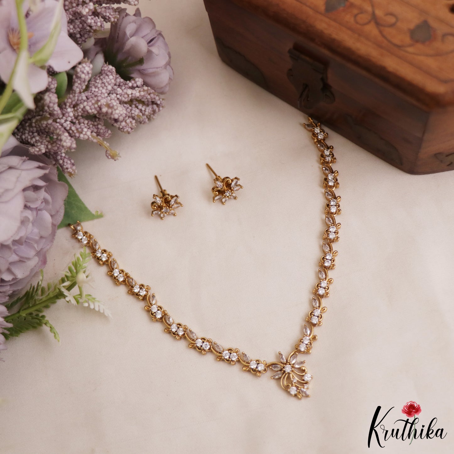 Elegant Floral Motifs AD Necklace NC2982 (Available 3 Colors)