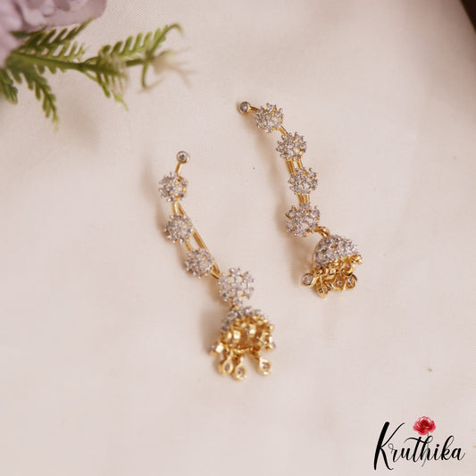 Trendy AD Floral Motifs Gold Finish Earcuffs With Jhumka E1040
