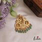 Beautiful Lakshmi Saraswati Ganesha Motifs Jadau Pendant With Green Bead Drops PS266