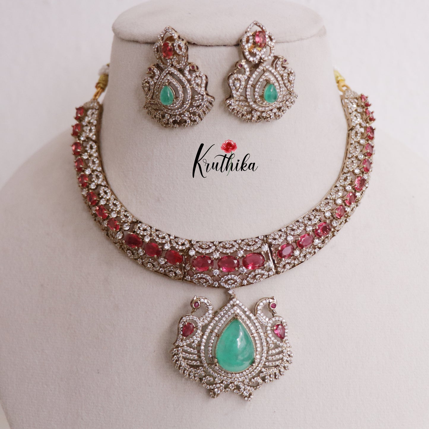 Beautiful AD Moissanite Victorian Peacock Hasli Necklace NC2359