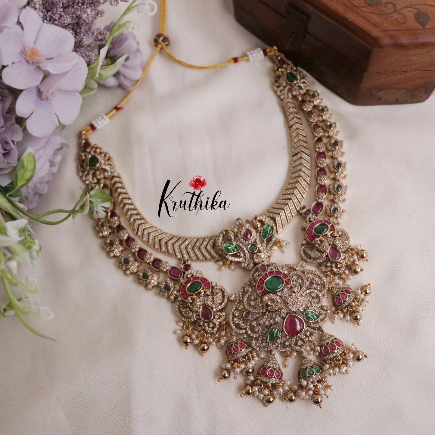 Royal Bridal Peacock Antique Jadau Necklace and Jhumka Drops NC2187 (Available in 2 Colours)