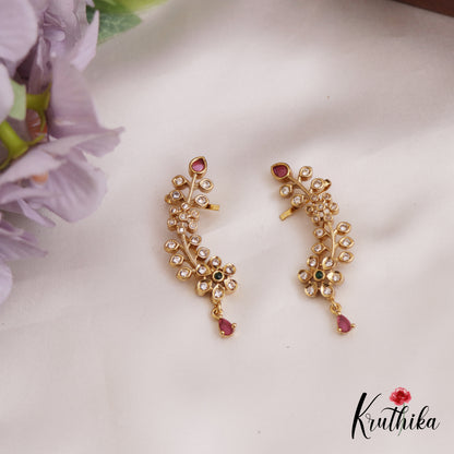 Elegant Floral Motifs AD Earcuff E922 (Available In 3 Colors)