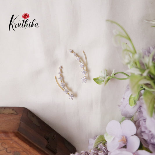 Beautiful Dainty AD Stones Gold Finish Ear Climbers / Ear cuffs E599