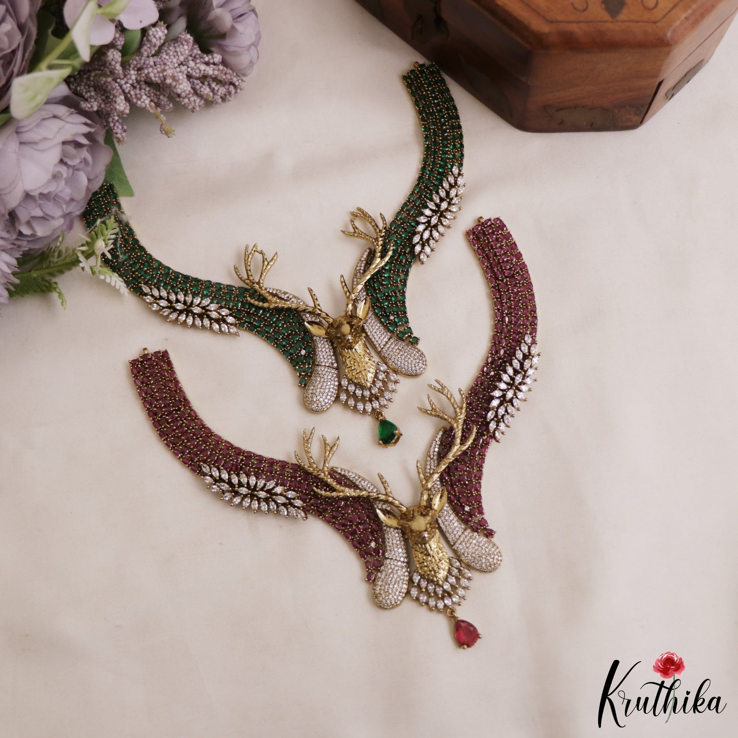 Stunning Deer Motifs AD Victorian Choker NC2966 (Available In 2 Colors)