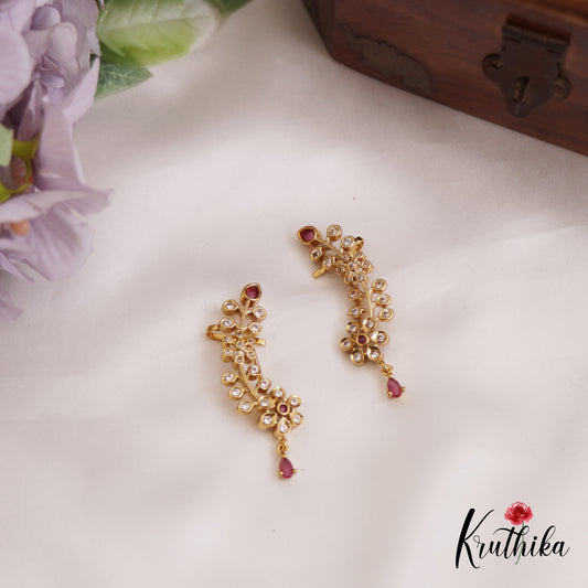 Elegant Floral Motifs AD Earcuff E922 (Available In 3 Colors)