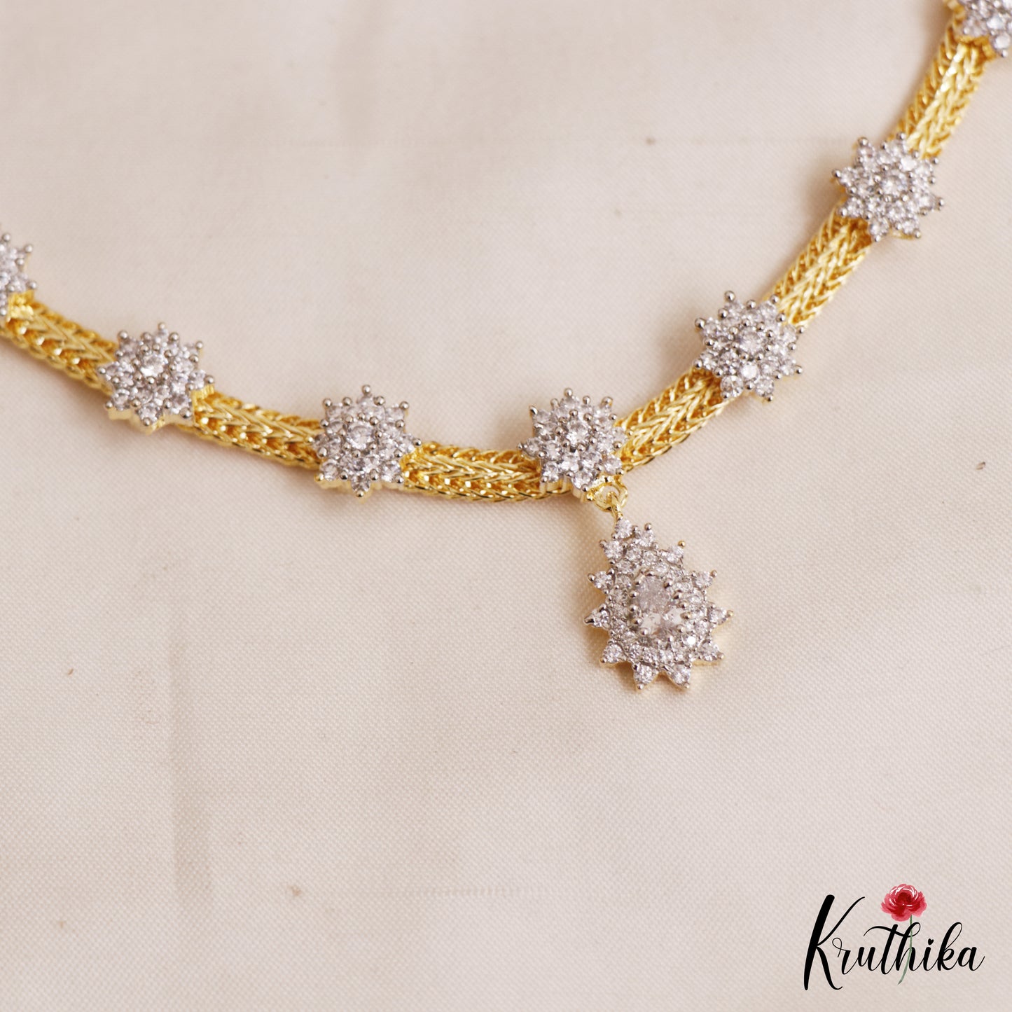 Sparkling Floral Motifs AD Necklace NC2877