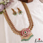 Gorgeous Antique Peacock Motifs Lakshmi Kasu Jadau Haaram With Green Bead Drops LH2124