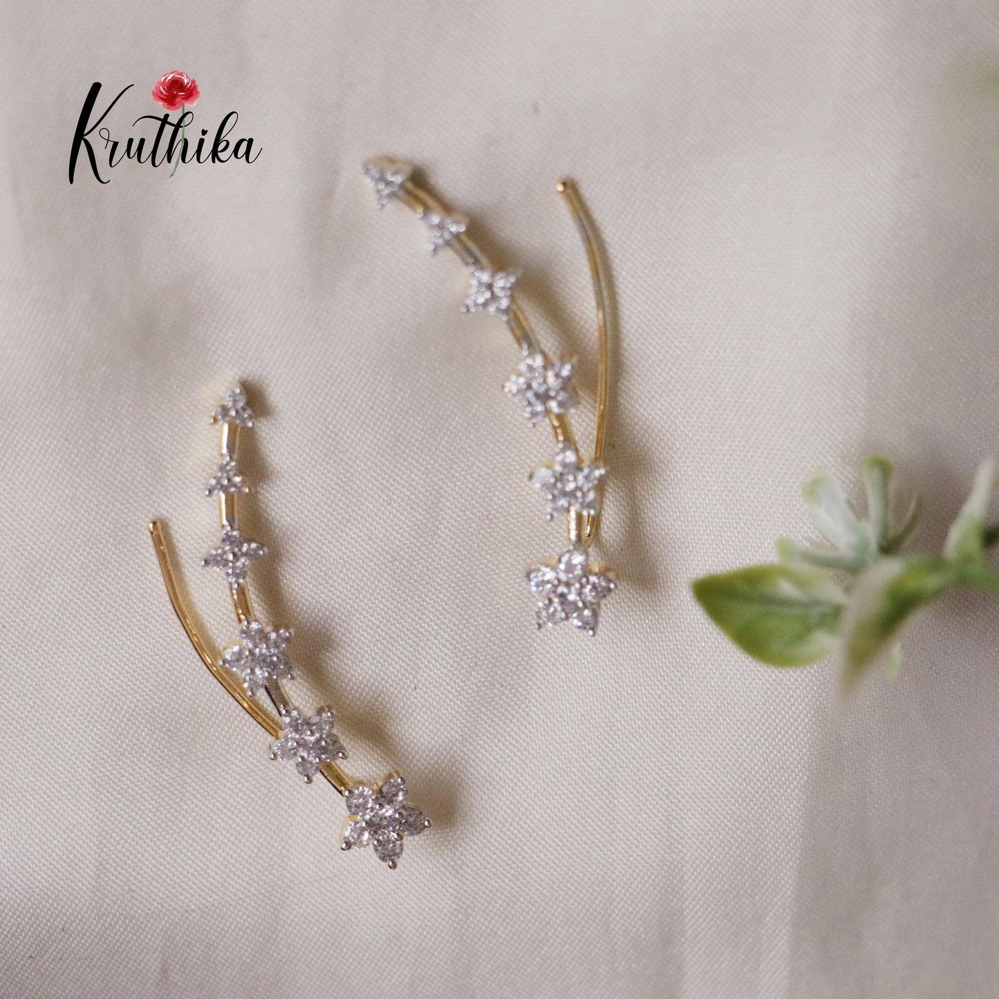 Beautiful Dainty AD Stones Gold Finish Ear Climbers / Ear cuffs E485