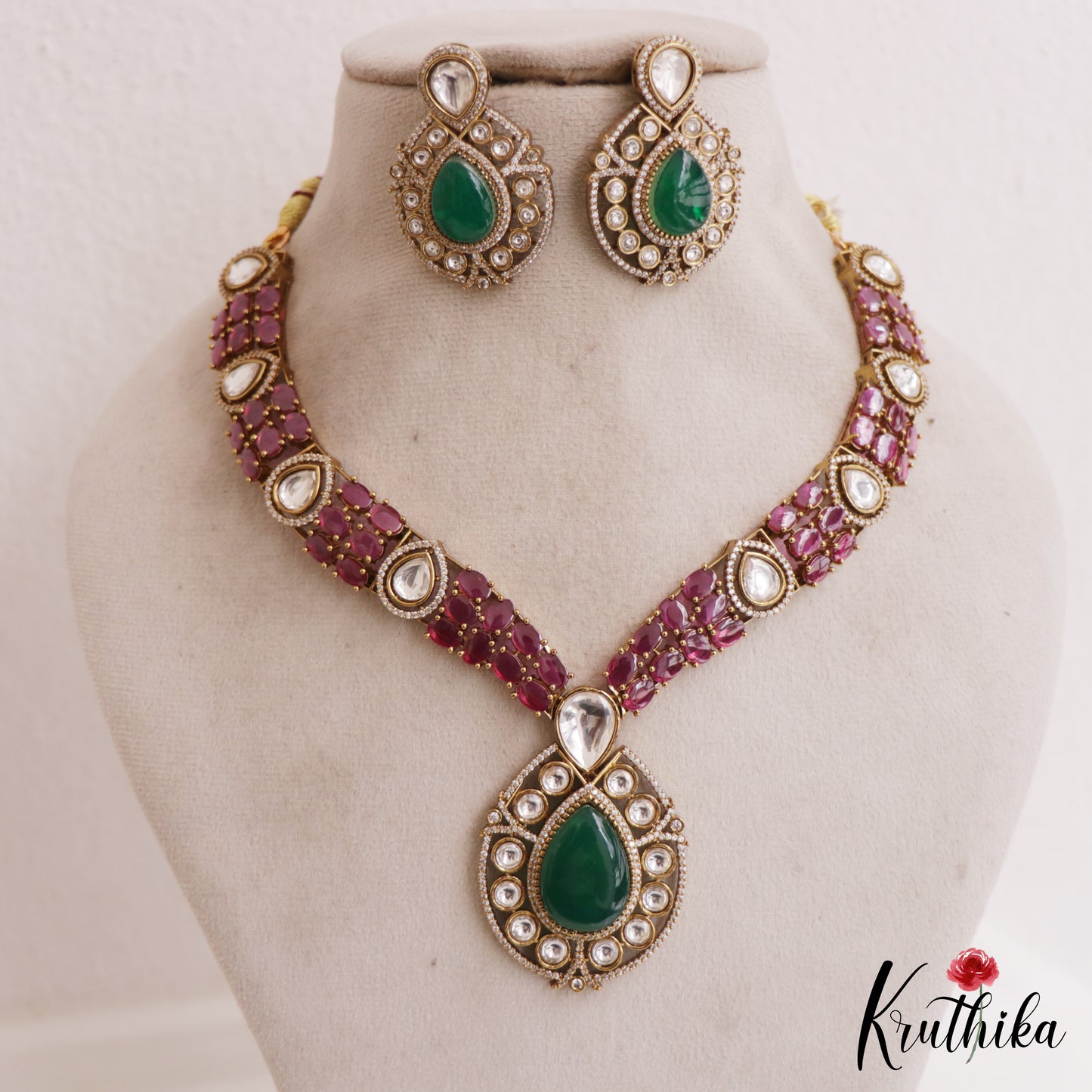 Premium Teardrop Motifs Victorian Moissanite Necklace NC2763