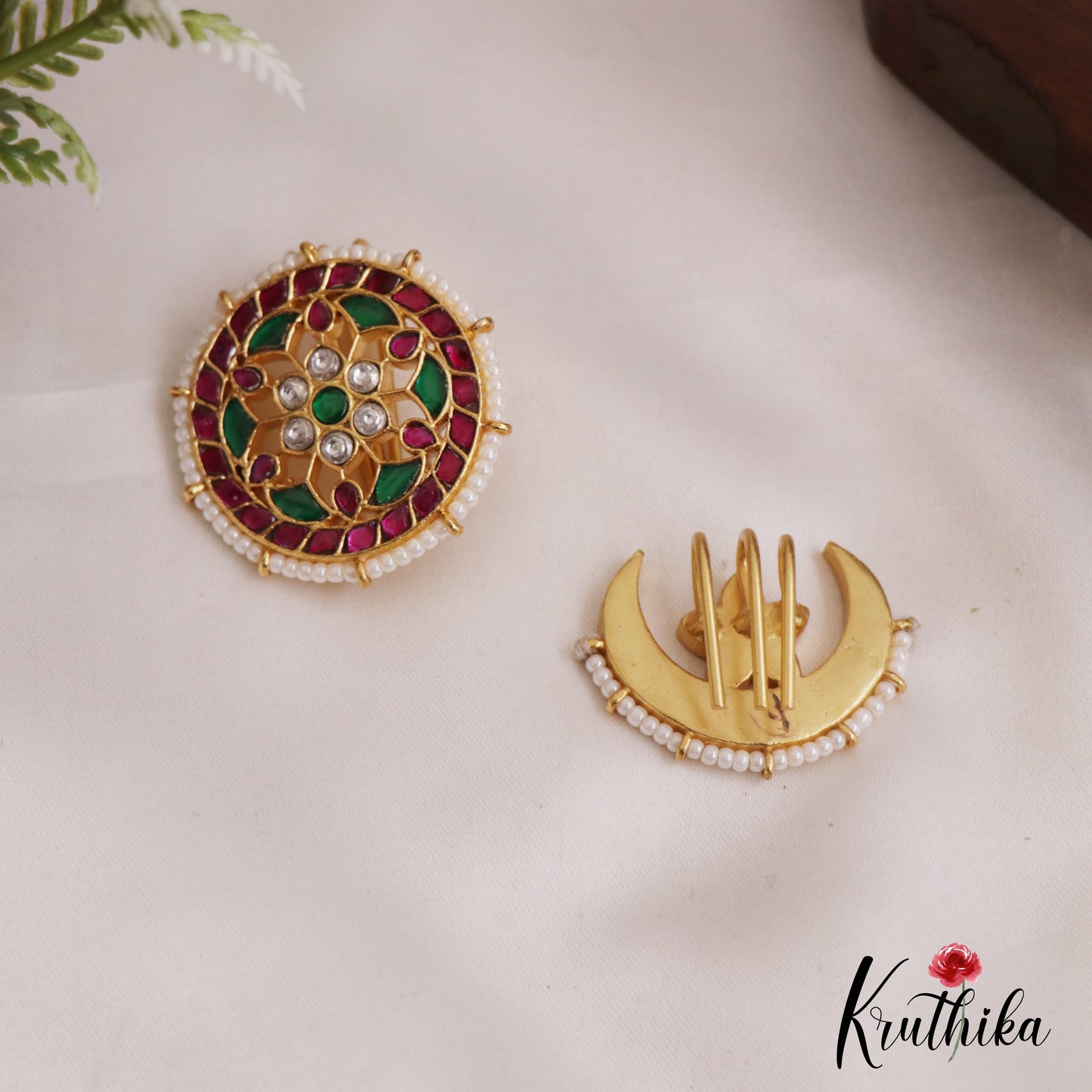 Classic Floral Motifs Chandra Surya Jadau Hair Ornaments J356
