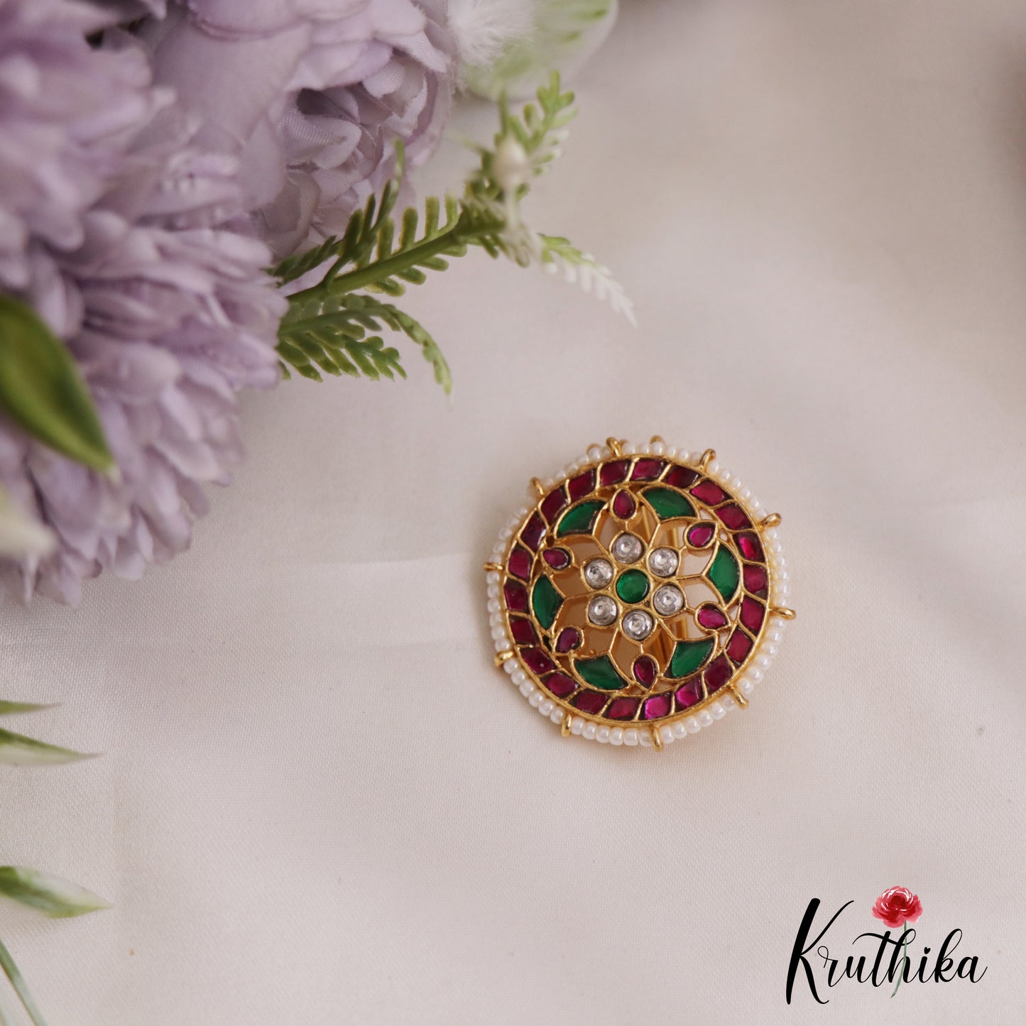Classic Floral Motifs Chandra Surya Jadau Hair Ornaments J356