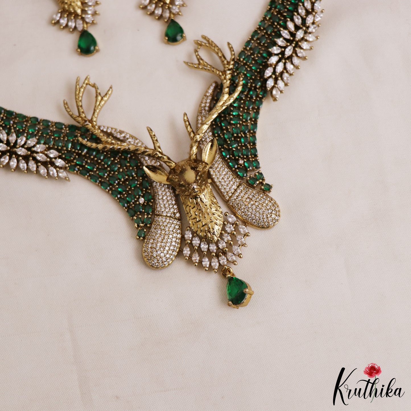 Stunning Deer Motifs AD Victorian Choker NC2966 (Available In 2 Colors)