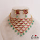 Beautiful Half Moon Motifs Jadau Choker With Green Bead Drops NC2756