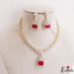 Pretty Floral Geometric Motifs CZ Victorian Necklace NC3265 (Available In 3 Colors)
