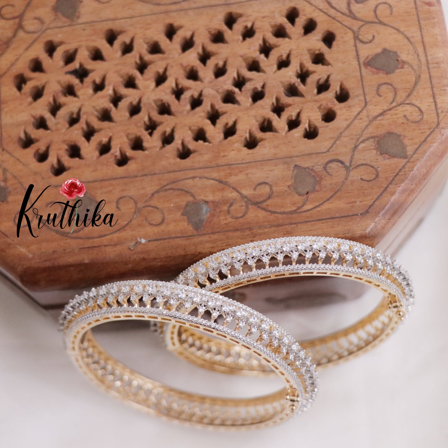 Trendy CZ Sparkling Dual Tone Bangles B246 (Set of 2 Bangles)