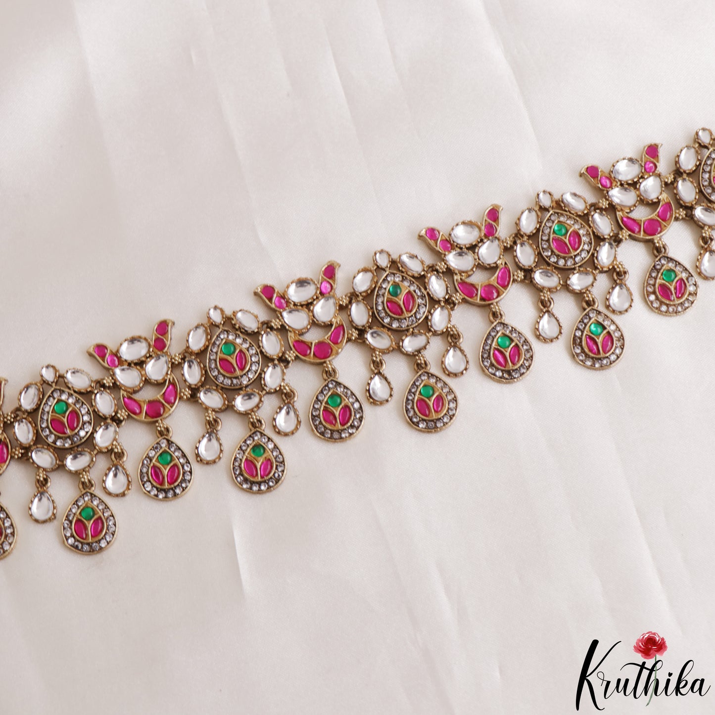 Stunning Teardrop Floral Motifs Polki Jadau Hip Belt V381
