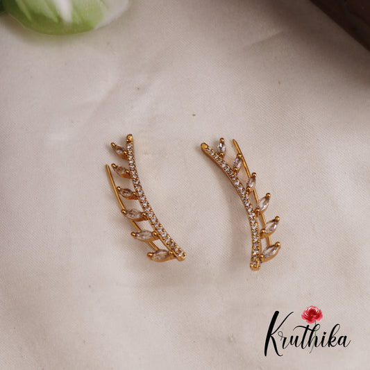 Beautiful Leaf AD Stones Ear Climbers E857