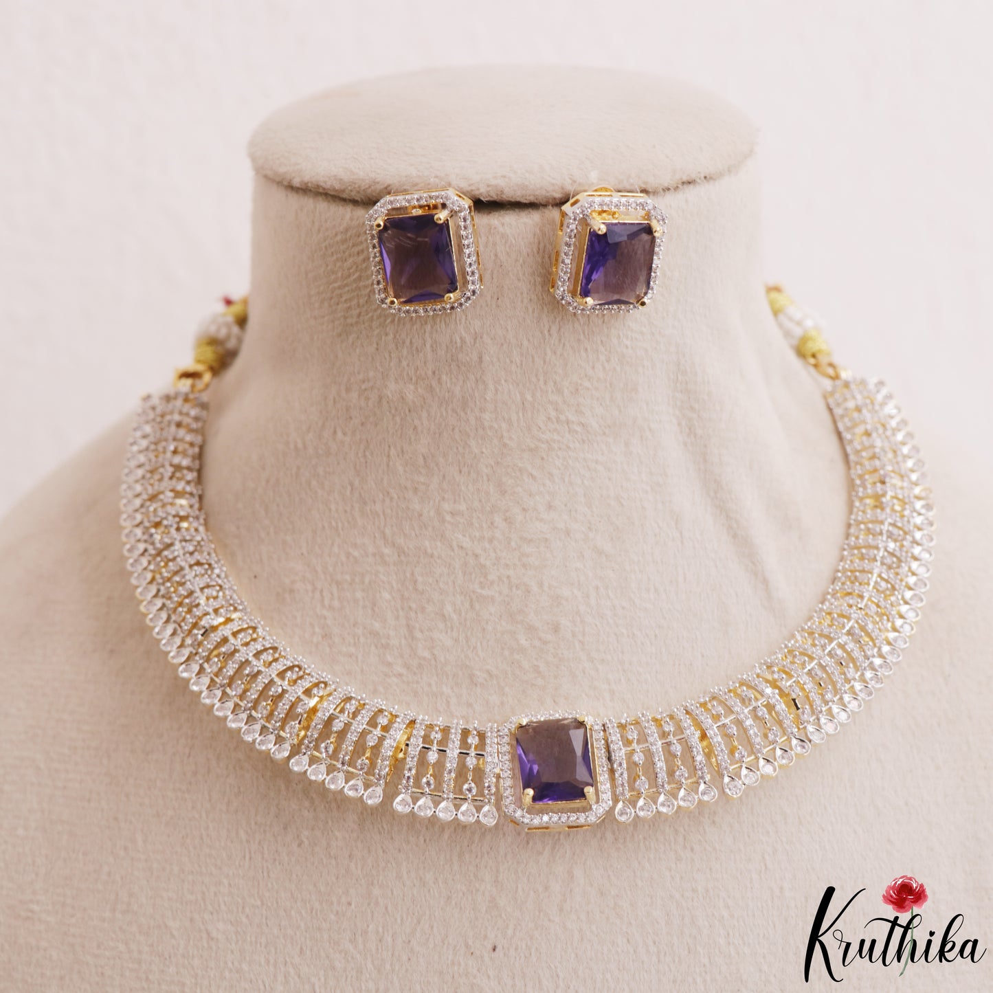 Sparkling Square Motifs CZ Victorian Hasli Choker NC3155 (Available In 3 Colors)