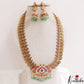Gorgeous Antique Peacock Motifs Lakshmi Kasu Jadau Haaram With Green Bead Drops LH2124