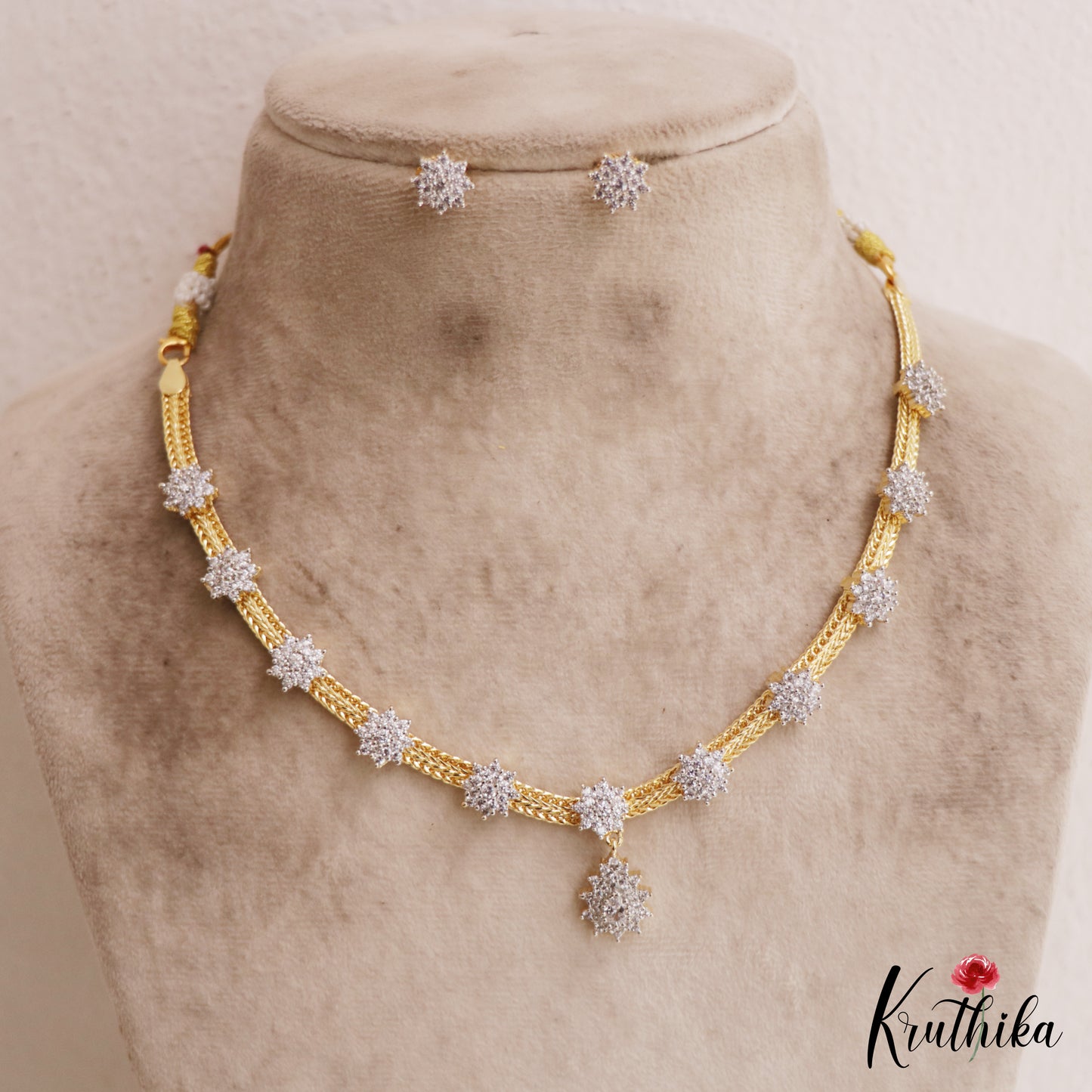 Sparkling Floral Motifs AD Necklace NC2877